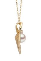 Petal Pendant Necklace, 18k Yellow Gold, Diamond & Pearl
